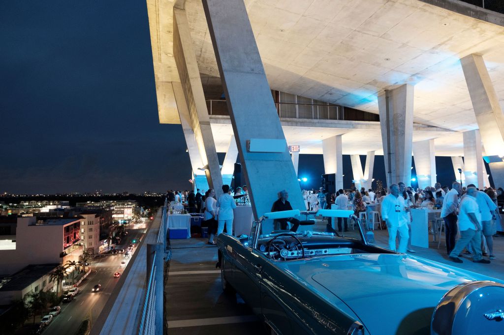 corporate buinsess party parking structure miami skyline beach