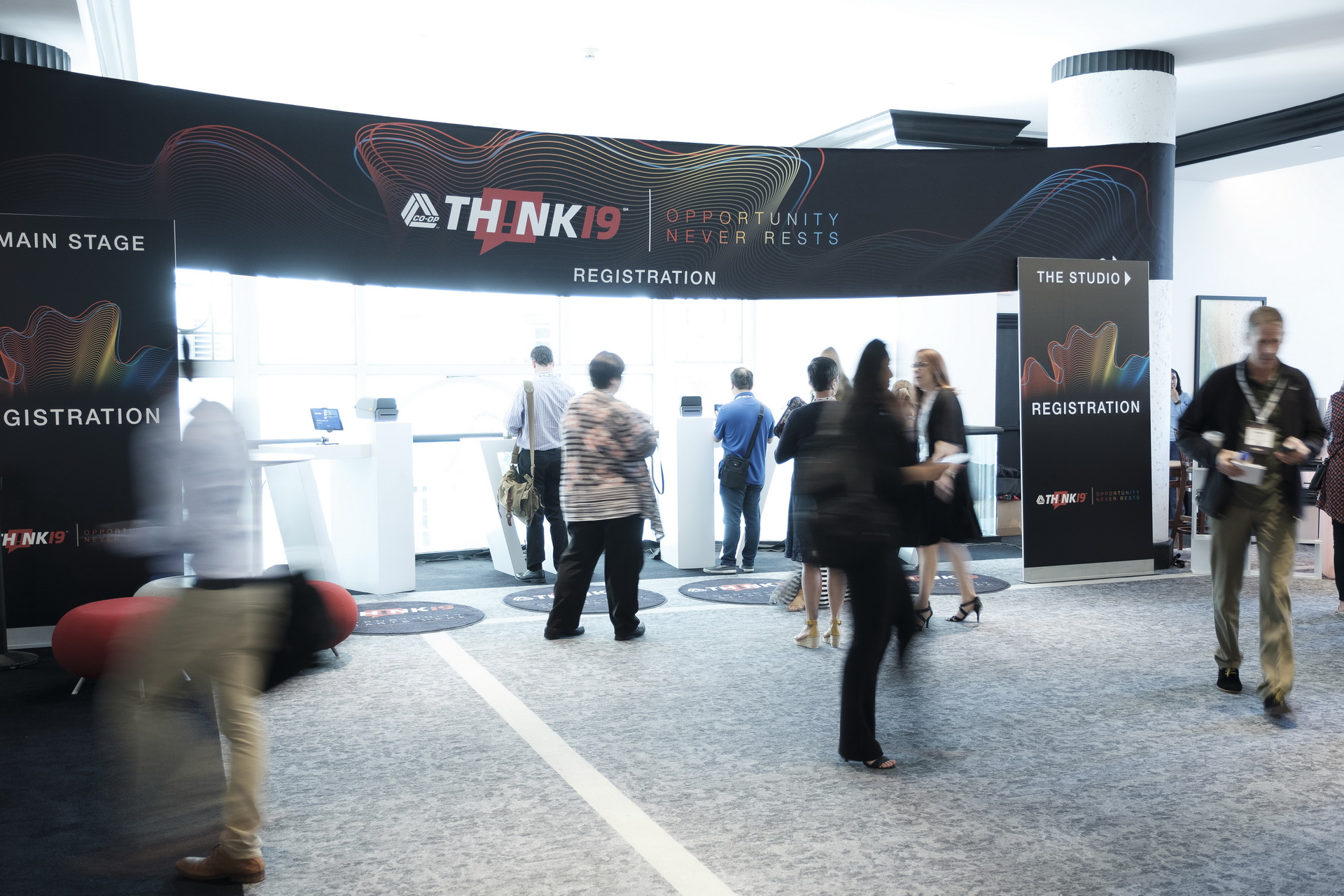 blurred image peoiple walking business corporate conference seminar