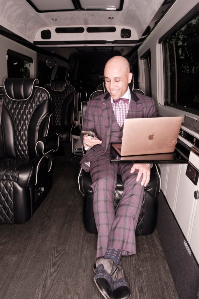 modern clean headshots mortgage executives in sprinter van